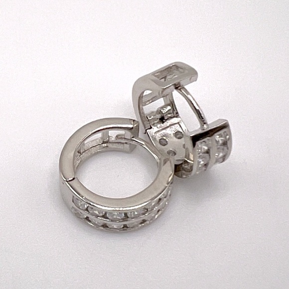 .925 Sterling Silver Cz Huggie Hoop Earrings - Picture 7 of 16